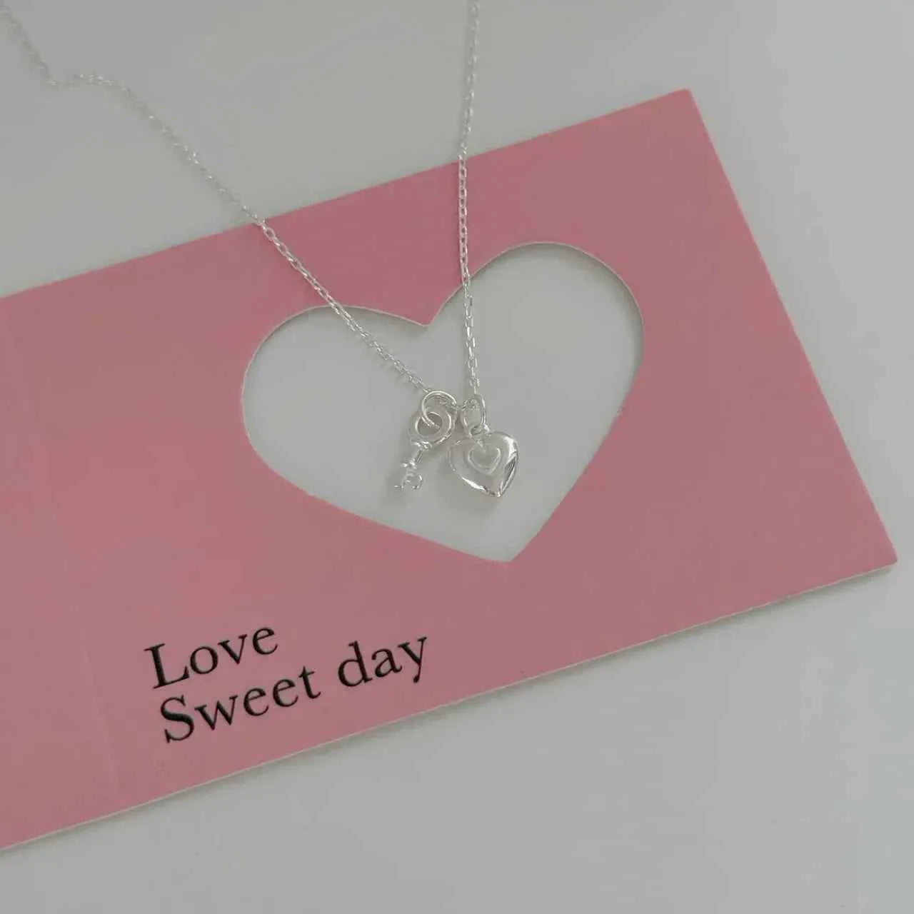 "Only Key" 925 Sterling Silver Heart-Key & Lock Necklace – Romantic & Minimalist