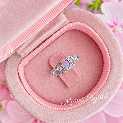 “Opal Lace” White Gold Plated S925 Sterling Silver Pink Opal Filigree Ring