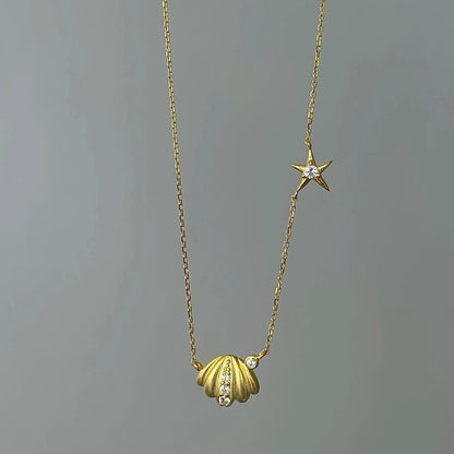„Orange Ocean“ 925 Sterling vergoldete Muschel-Stern-Halskette mit Diamantreihen – Low-Luxury &amp; Coastal Chic 