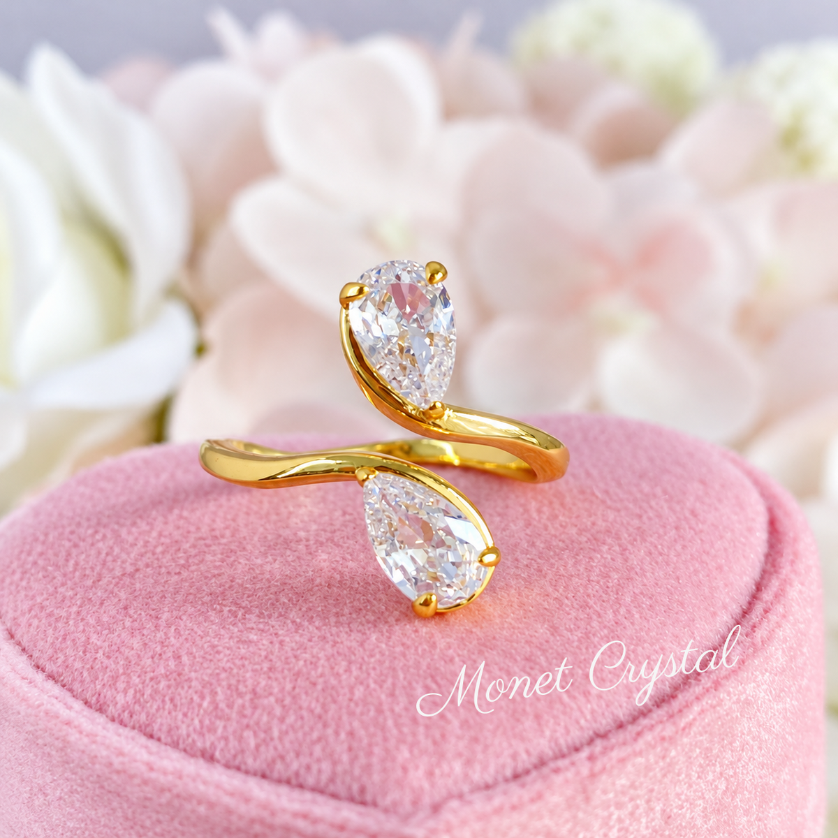 “Passing Light” S925 Sterling Silver Pear-Cut Zircon Adjustable Ring