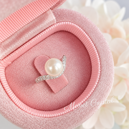 “Pearl Arc” White Gold Plated S925 Sterling Silver Pearl Zircon Ring