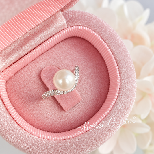 “Pearl Arc” White Gold Plated S925 Sterling Silver Pearl Zircon Ring