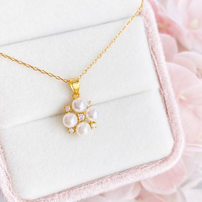 “Pearl Constellation” S925 Sterling Silver Shell Pearl & 5A Zircon Cluster Necklace