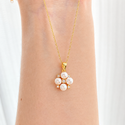 “Pearl Constellation” S925 Sterling Silver Shell Pearl & 5A Zircon Cluster Necklace