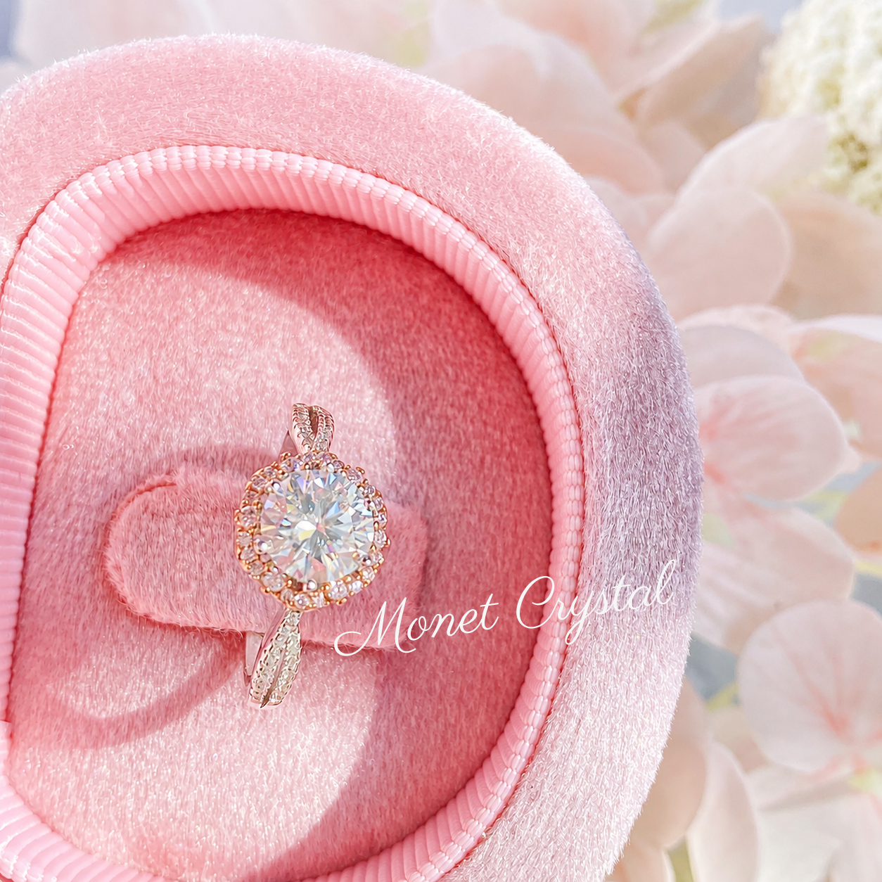 “Petal Waltz” S925 Sterling Silver Moissanite Floral Twist Ring