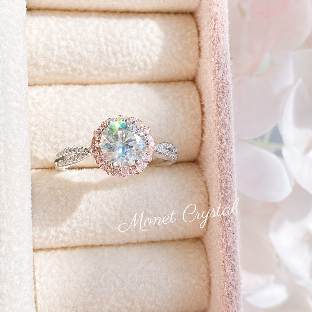 “Petal Waltz” S925 Sterling Silver Moissanite Floral Twist Ring