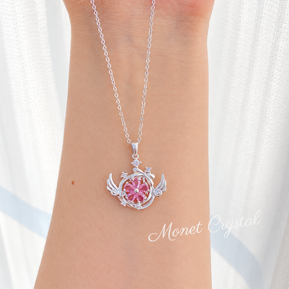 “Petal Wish” S925 Sterling Silver Pink Zircon Winged Flower Necklace