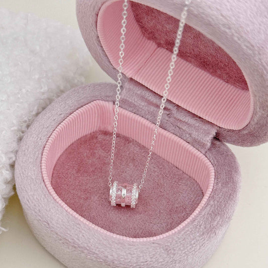 "Pink Fortune Bead" 999 Pure Silver Necklace with Zircon - Elegant and Charming