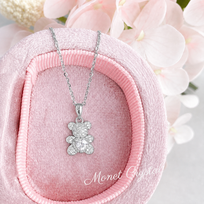 “Pocket Teddy” S925 Sterling Silver Heart Teddy Bear Necklace