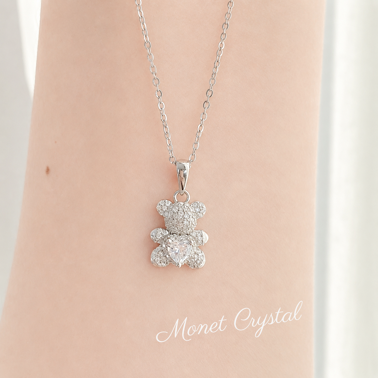 “Pocket Teddy” S925 Sterling Silver Heart Teddy Bear Necklace
