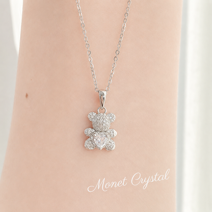 “Pocket Teddy” S925 Sterling Silver Heart Teddy Bear Necklace