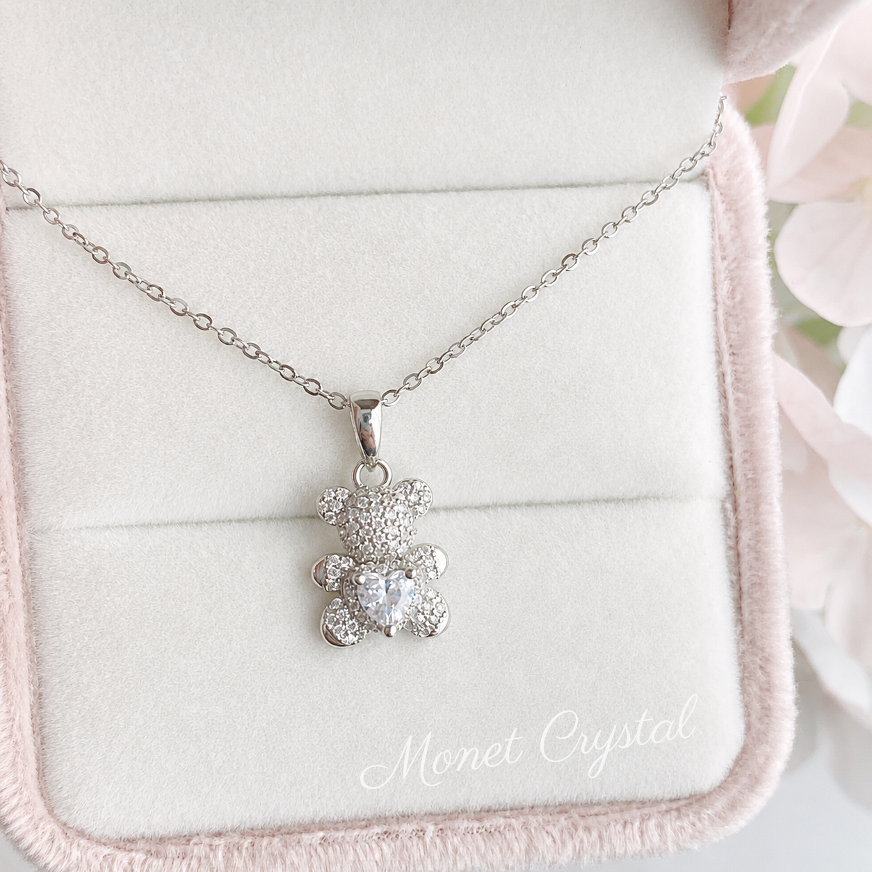 “Pocket Teddy” S925 Sterling Silver Heart Teddy Bear Necklace