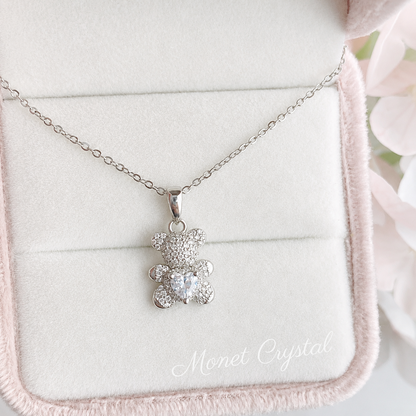 “Pocket Teddy” S925 Sterling Silver Heart Teddy Bear Necklace