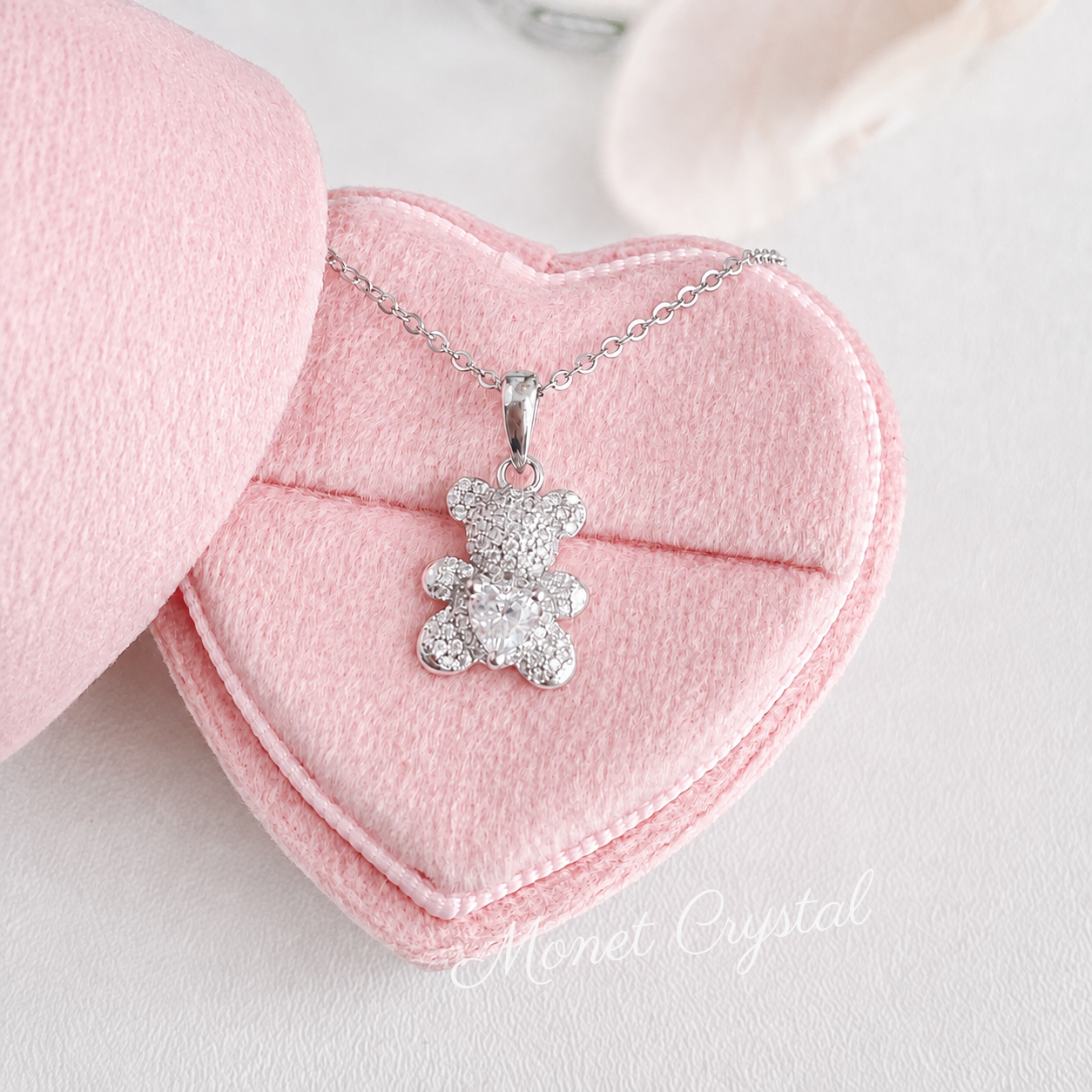 “Pocket Teddy” S925 Sterling Silver Heart Teddy Bear Necklace