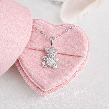 “Pocket Teddy” S925 Sterling Silver Heart Teddy Bear Necklace