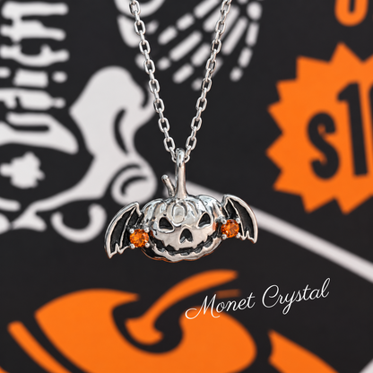 “Pumpkin Flight” S925 Sterling Silver Flying Pumpkin Enamel Necklace
