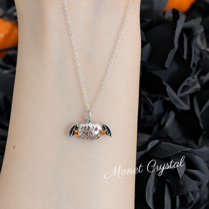 “Pumpkin Flight” S925 Sterling Silver Flying Pumpkin Enamel Necklace