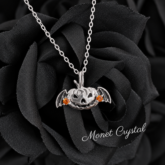 “Pumpkin Flight” S925 Sterling Silver Flying Pumpkin Enamel Necklace