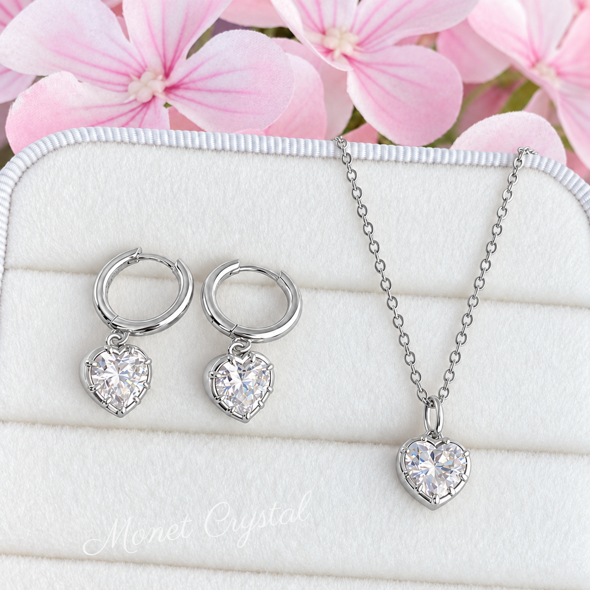 “Pure Heart” S925 Sterling Silver 5A Zircon Necklace & Earrings Set