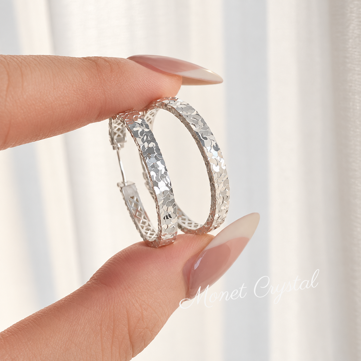 “Quiet Form” S925 Sterling Silver Textured Hoop Earrings