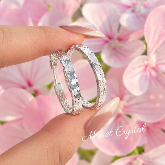 “Quiet Form” S925 Sterling Silver Textured Hoop Earrings