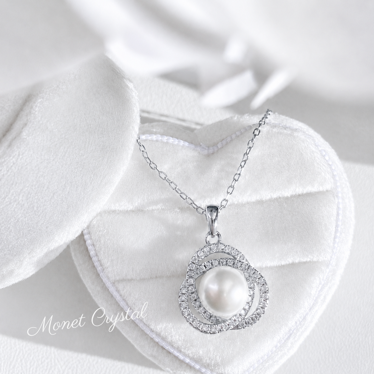 “Quiet Orbit” S925 Sterling Silver 8mm Pearl Zircon Necklace