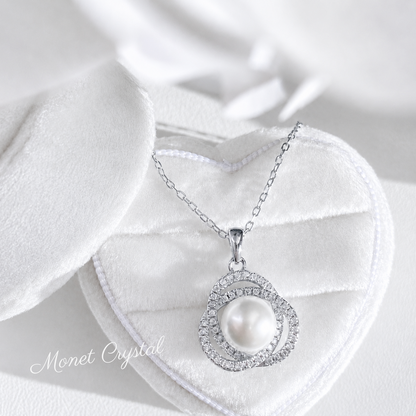 “Quiet Orbit” S925 Sterling Silver 8mm Pearl Zircon Necklace