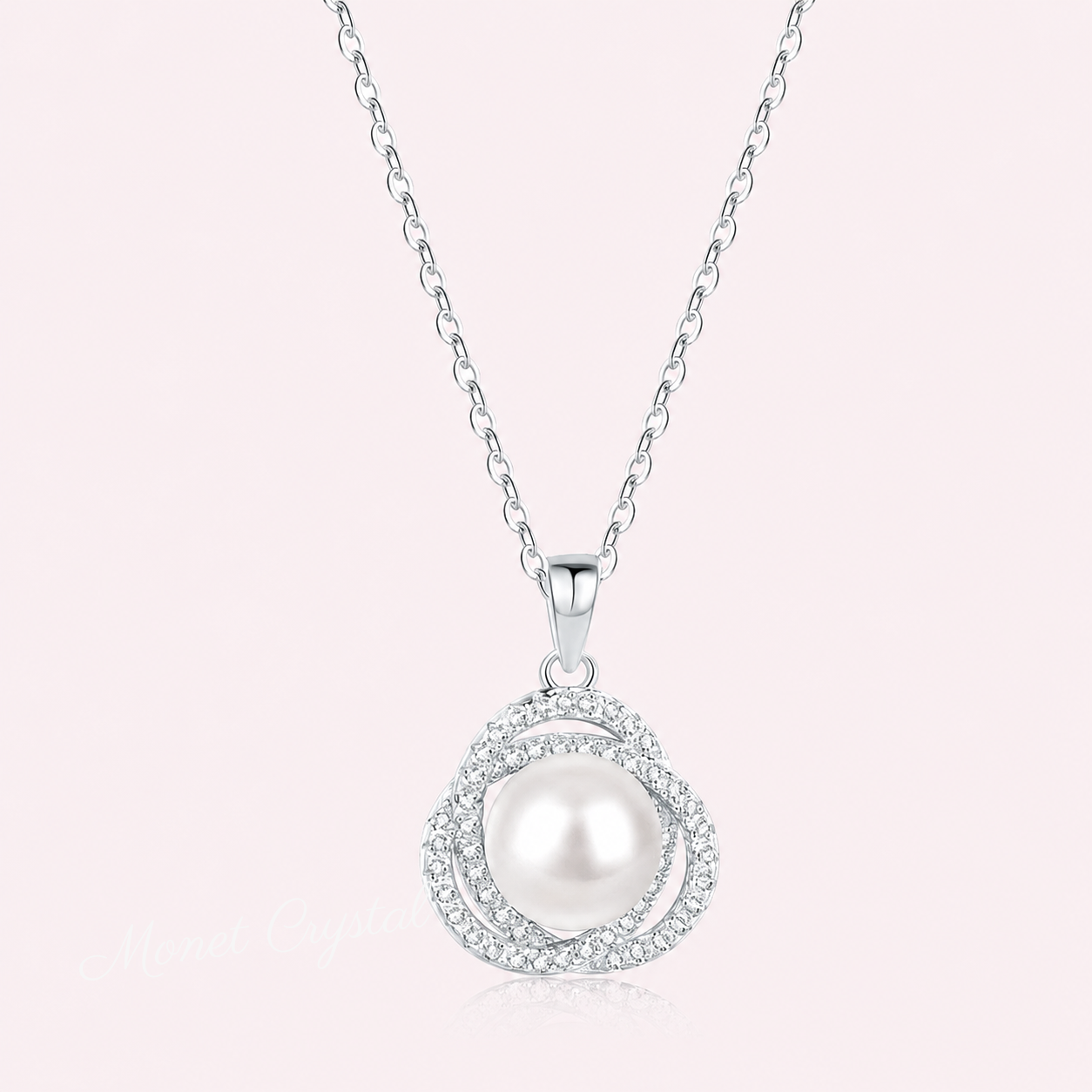 “Quiet Orbit” S925 Sterling Silver 8mm Pearl Zircon Necklace