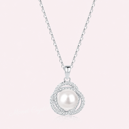 “Quiet Orbit” S925 Sterling Silver 8mm Pearl Zircon Necklace