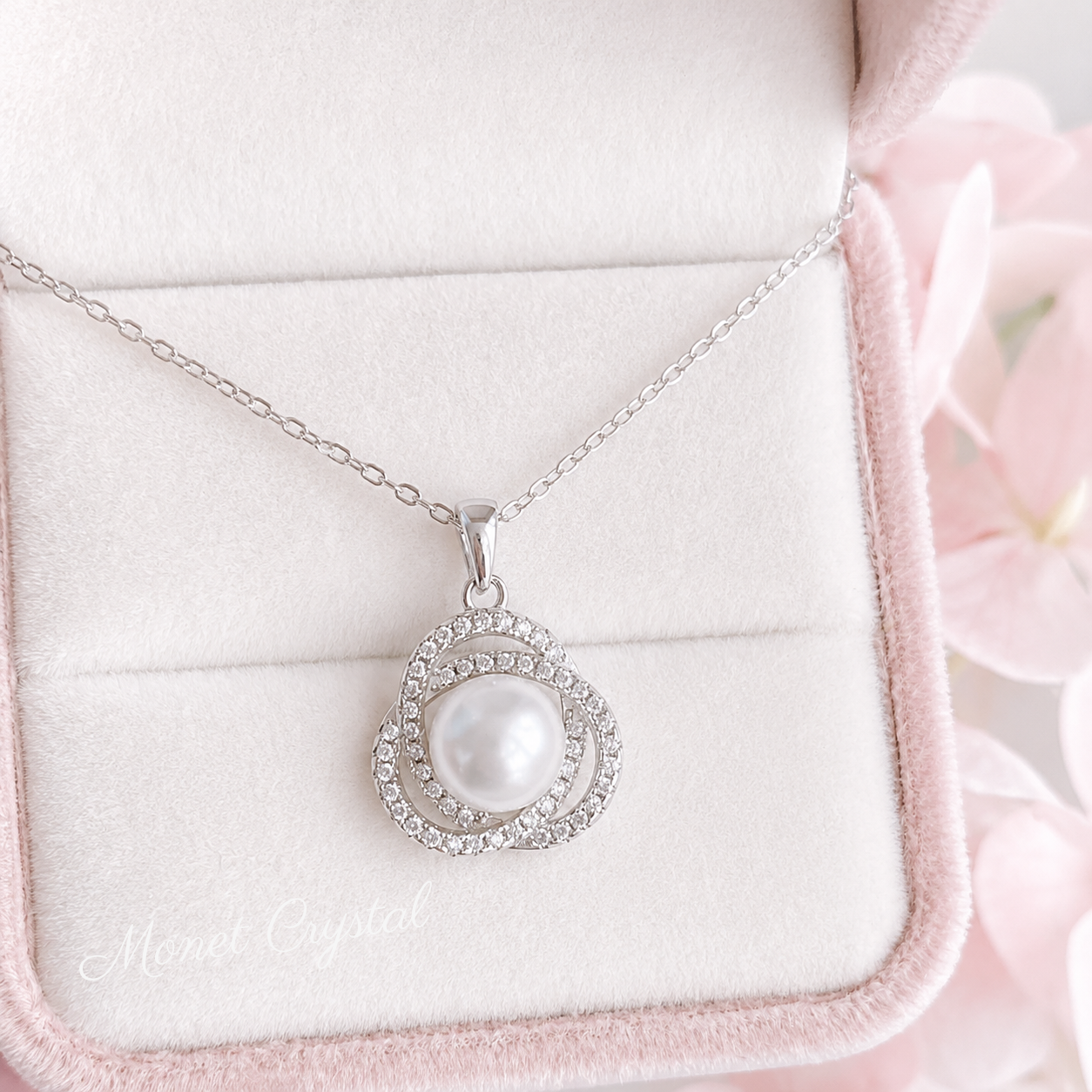 “Quiet Orbit” S925 Sterling Silver 8mm Pearl Zircon Necklace
