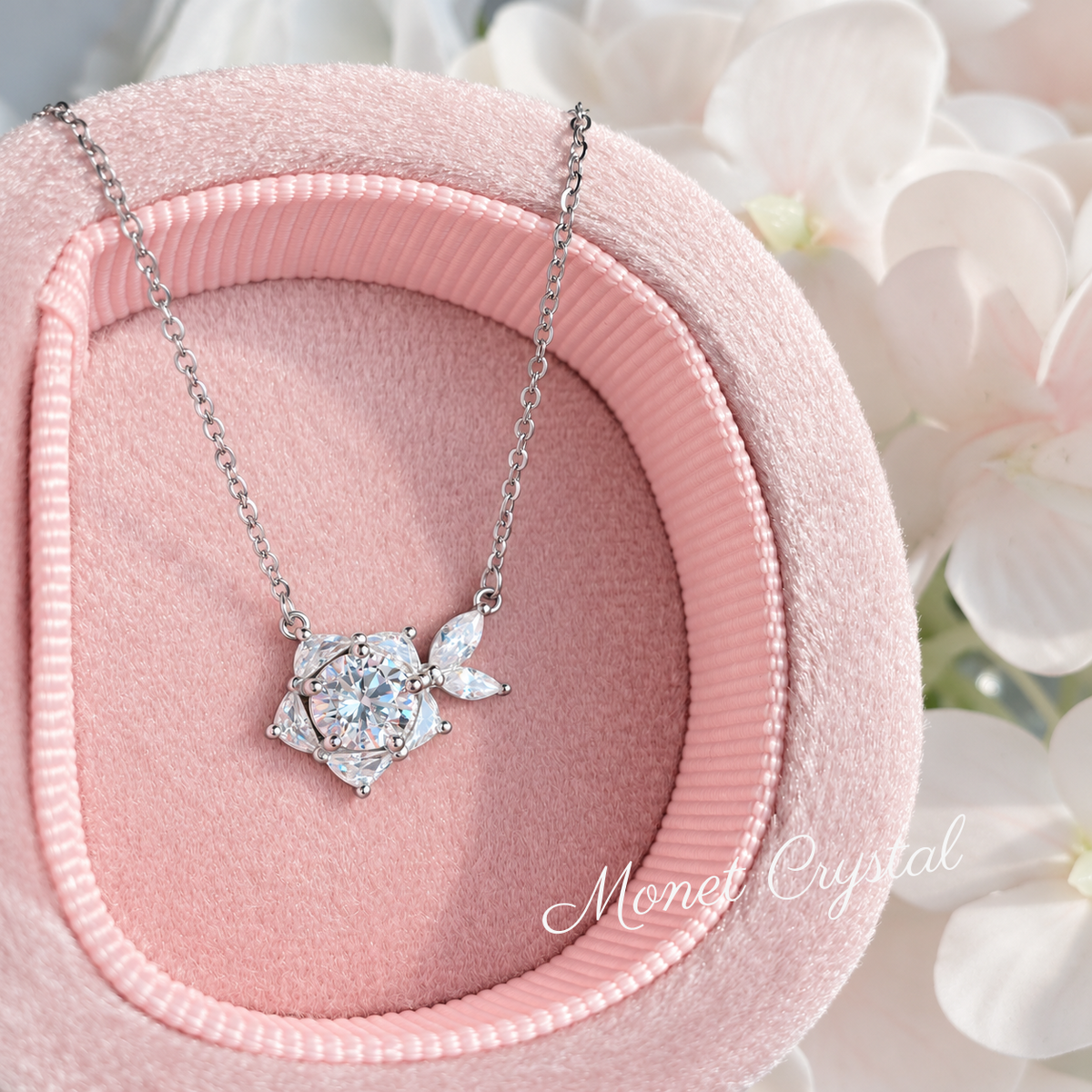 “Quiet Rose” S925 Sterling Silver Zircon Rose Necklace