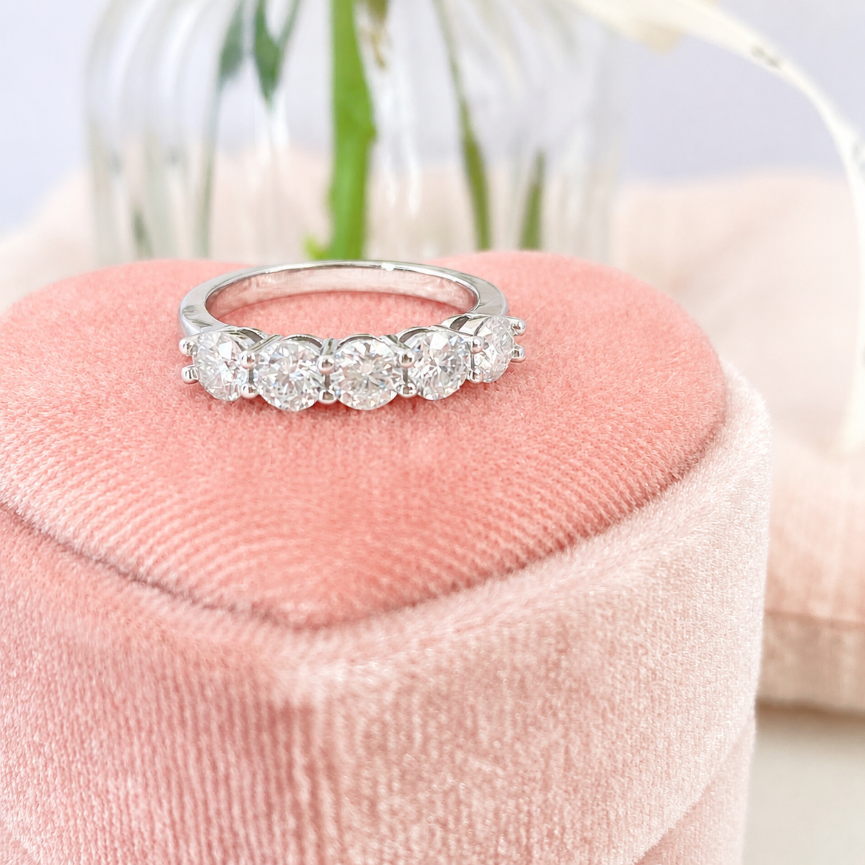 “Quintet Lumière” 14K Gold Plated Brass D-Color Moissanite Ring