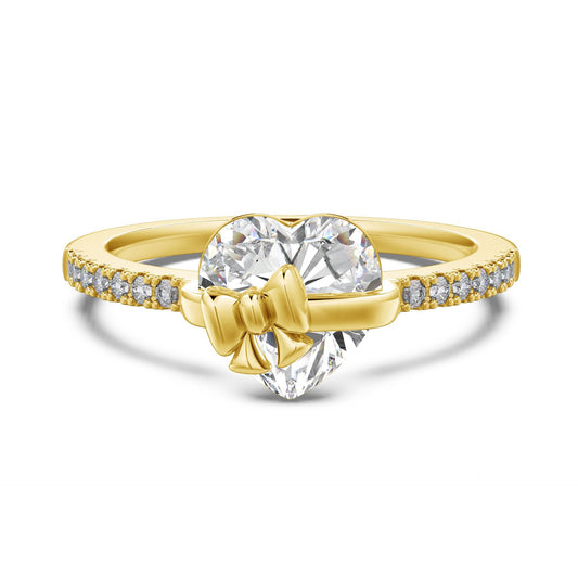 Ribbon Serenade S925 Sterling Silver Heart Bow Ring