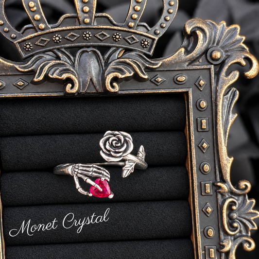 “Rose Oath” S925 Sterling Silver Pink Heart Zircon Skeleton Hand Adjustable Ring