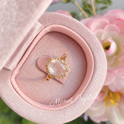 “Rose Trellis” Champagne Gold Plated S925 Sterling Silver Natural Rose Quartz Ring