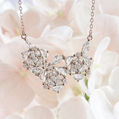 “Rose Trio” S925 Sterling Silver Zircon Rose Necklace