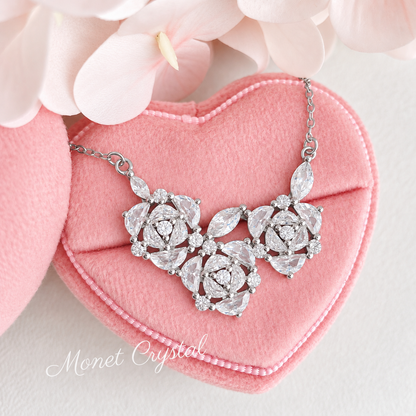 “Rose Trio” S925 Sterling Silver Zircon Rose Necklace