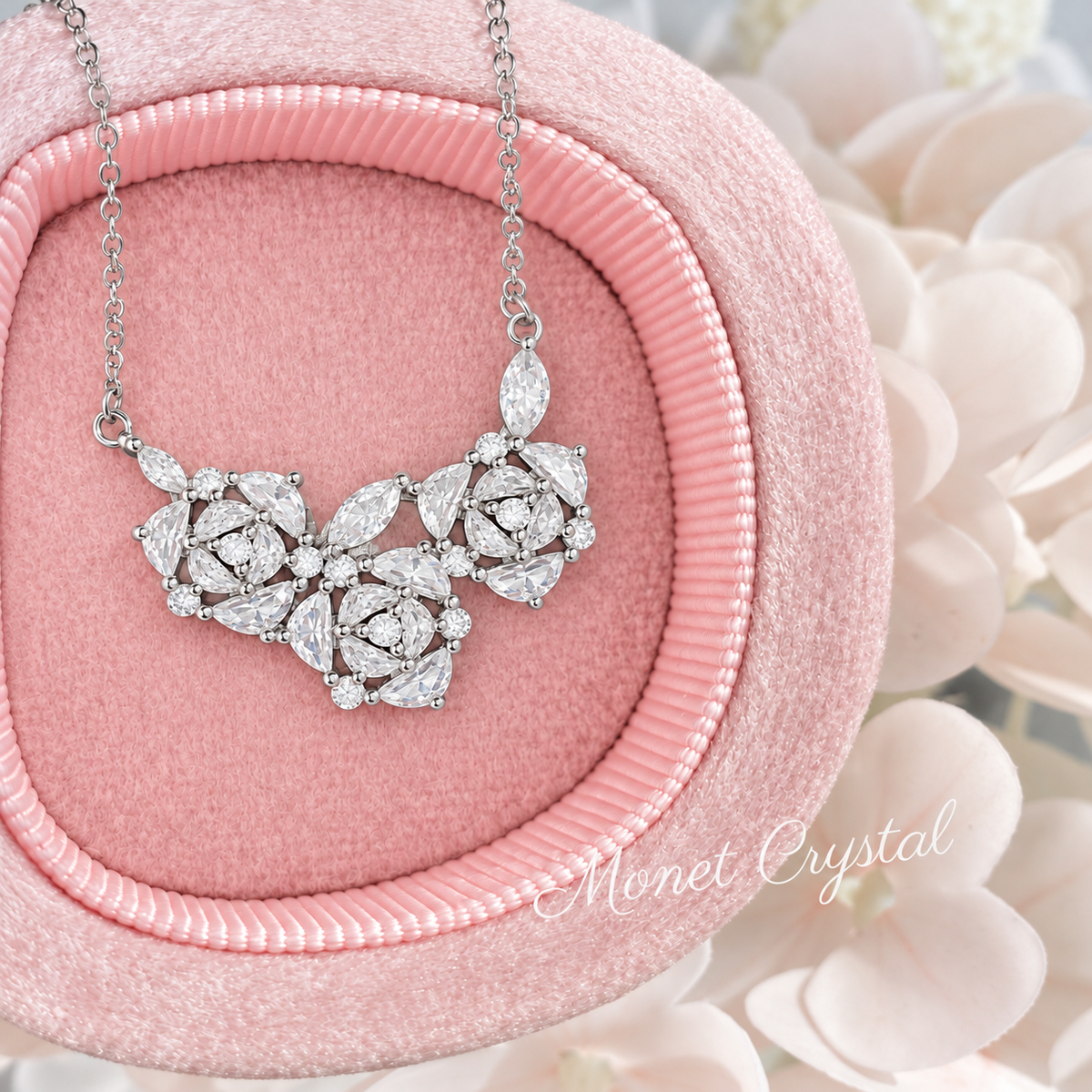 “Rose Trio” S925 Sterling Silver Zircon Rose Necklace