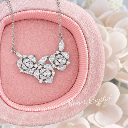 “Rose Trio” S925 Sterling Silver Zircon Rose Necklace
