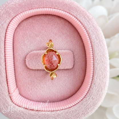 “Rosebud” Champagne Gold Plated S925 Sterling Silver Strawberry Quartz Ring