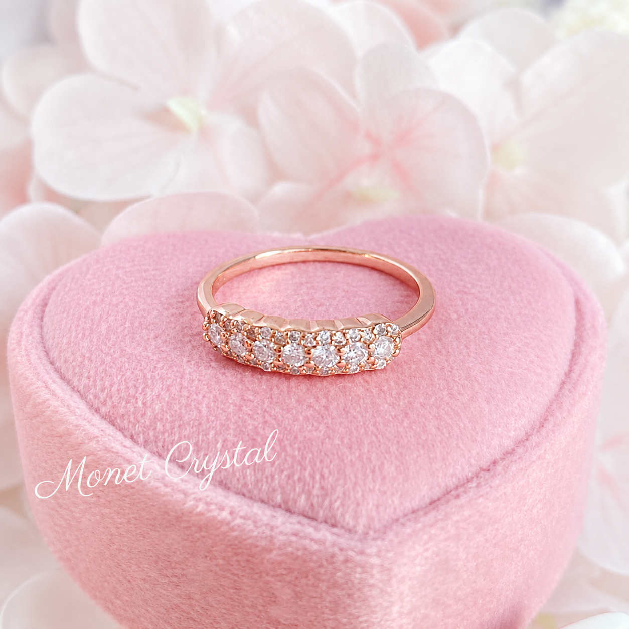 “Rosy Promise” Rose Gold Plated S925 Sterling Silver Moissanite Band Ring
