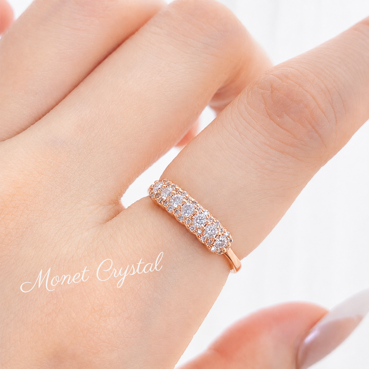 “Rosy Promise” Rose Gold Plated S925 Sterling Silver Moissanite Band Ring