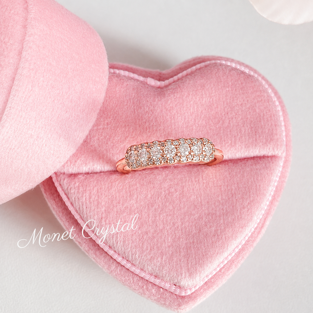 “Rosy Promise” Rose Gold Plated S925 Sterling Silver Moissanite Band Ring