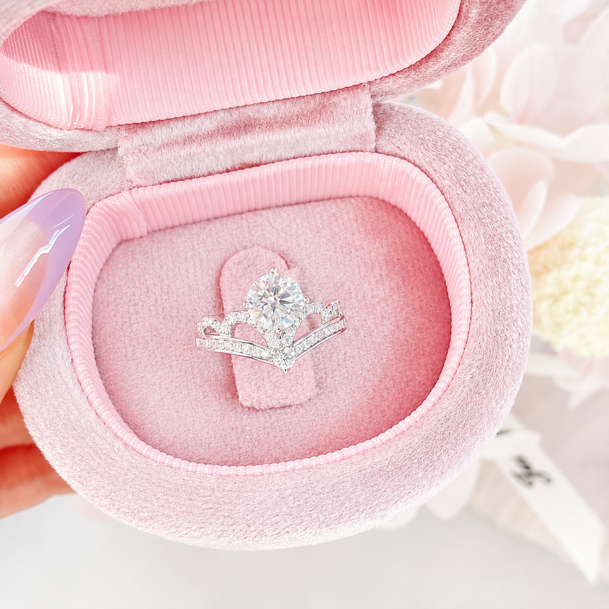 “Royal Grace” S925 Sterling Silver 1CT Moissanite Crown Ring