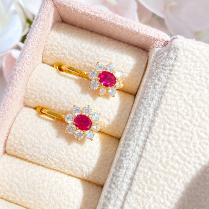 “Ruby Soleil” S925 Sterling Silver Ruby Floral Jewelry Set