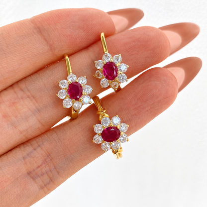 “Ruby Soleil” S925 Sterling Silver Ruby Floral Jewelry Set
