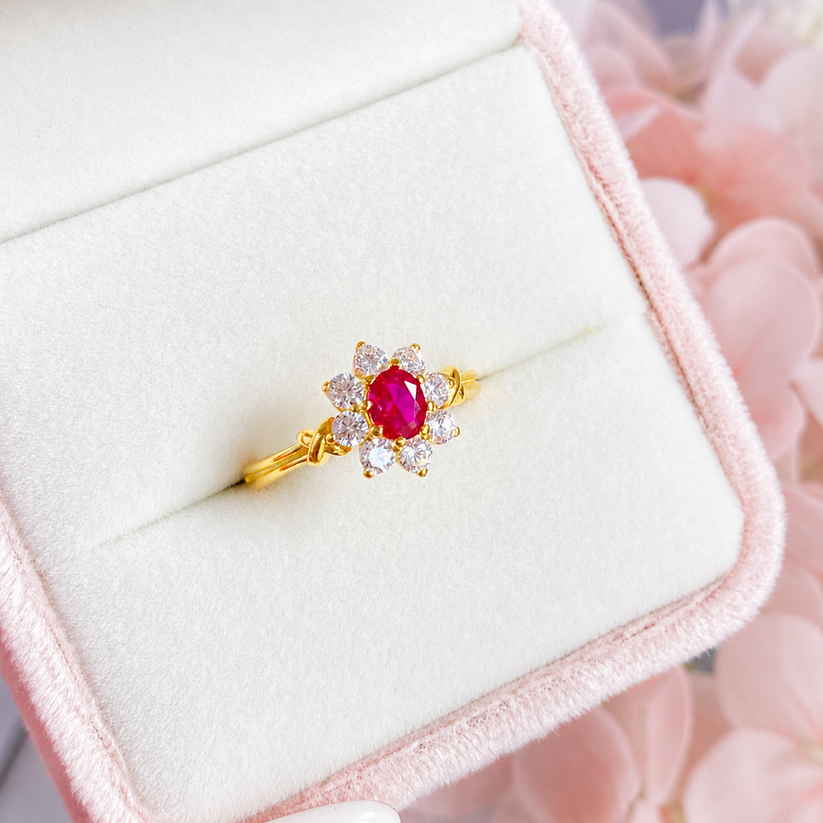 “Ruby Soleil” S925 Sterling Silver Ruby Floral Jewelry Set