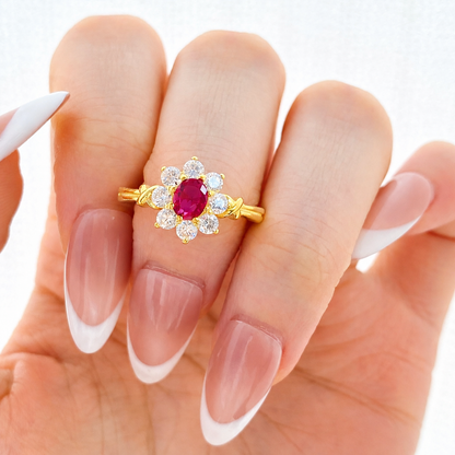“Ruby Soleil” S925 Sterling Silver Ruby Floral Jewelry Set