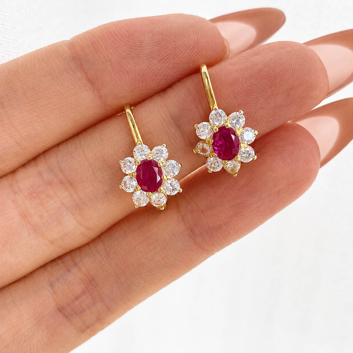 “Ruby Soleil” S925 Sterling Silver Ruby Floral Jewelry Set