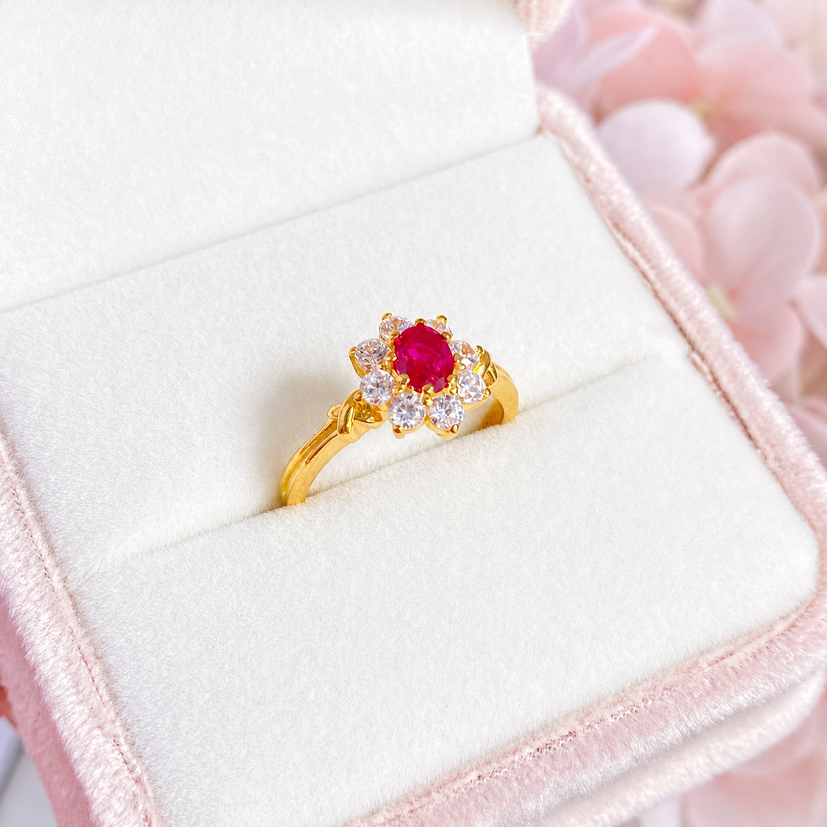 “Ruby Soleil” S925 Sterling Silver Ruby Floral Jewelry Set